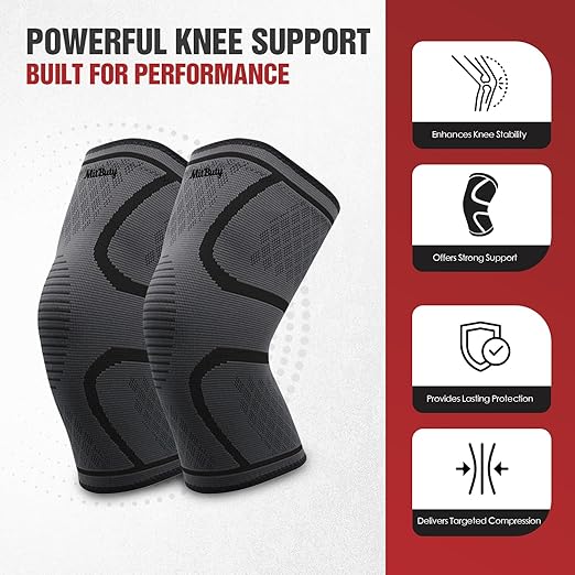 Compression Knee Brace for Women & Men, 2-Pack Knee Sleeve for Running, Basketball & Hiking, Compression Sleeve for Gym, Sports & Workout – Knee Support for Daily Activities (M: 17–19")