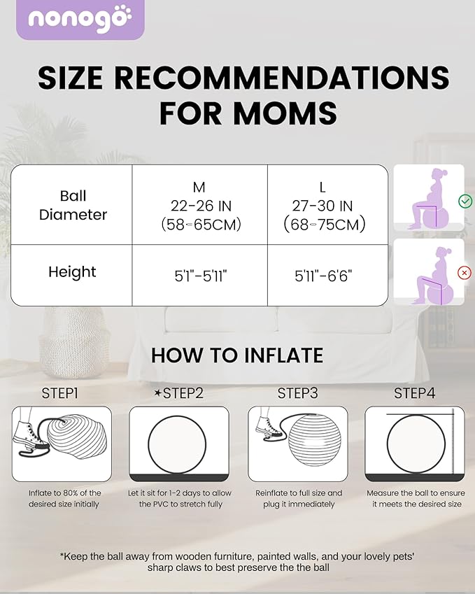 nonogo Birthing Ball for Pregnancy with Resistance Bands- Exercise Ball for Working Out, Yoga, Physical Therapy, Maternity Physio, Balance Stability Ball with Pump