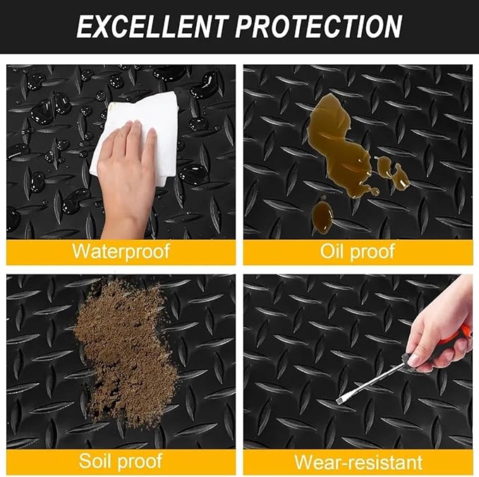 3mm Thin Diamond-Plate Rubber Flooring Roll, 4ft x 2ft Heavy Duty Waterproof Anti-Slip Mat, Easy to Clean & Install Floor Protector for Gym, Garage, Basement