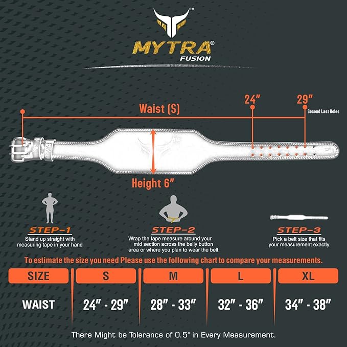 Mytra Fusion 6 inch Leather Weight Lifting Belt courted power lifting back support belt weight lifting belt men women weight lifting belt lever weight lifting powerlifting belt