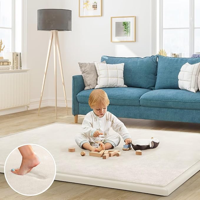Baby Play Mat for Floor Nursery Rug Muscle Mat Area Rug Playroom Rug 79"x110" Playpen Mat Memory Foam 1.3" Thick Crawling Mat for Babies,Toddlers, Infants, Kids,Cream
