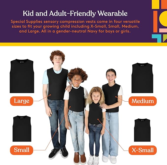 Special Supplies Sensory Compression Vest Deep Pressure Comfort for Autism, Hyperactivity, Mood Processing Disorders, Breathable, Form-Fitting, Kids and Adults (Medium (Pack of 1), Black)
