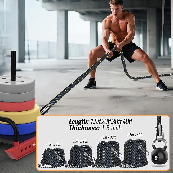 Weight Workout Sled Pulling Rope - 1.5 Inch x 30FT Heavy Duty Workout Sled Pull Rope for Tire Pulling, Football Training - Fitness Resistance Exercise Equipment for Men & Women