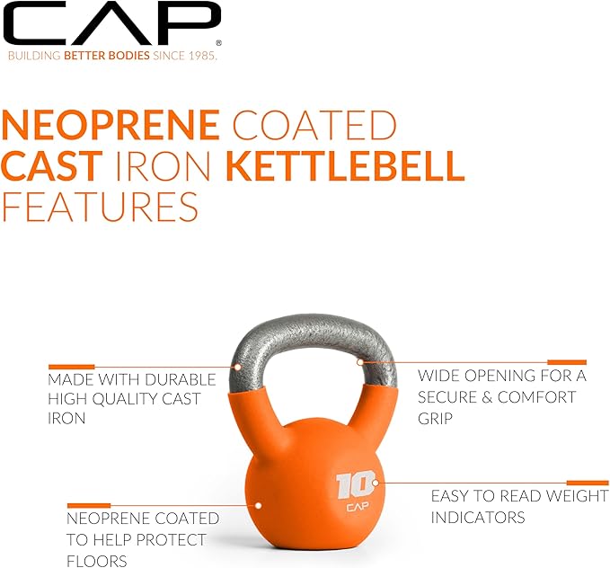 CAP Barbell Cast Iron Kettlebell - Coated Options, Singles and Sets, Multiple Weight Choices