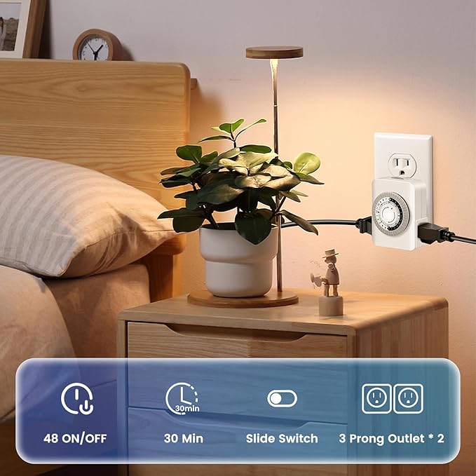 Outlet Timer,Timers for Electrical Outlets Indoor with 3-Prong Dual Outlet,24-Hour 30 Minute Daily On/Off Cycle, Plug-in Mechanical Timers for Christmas Lights, Lamps, Grow Light (4-Pack)