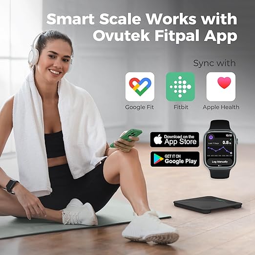 Ovutek Smart Scale for Body Weight, Digital Bathroom Scale BMI Weighing Body Fat Scale, Accurate Body Composition Scale Monitor for People's Health with Smartphone App, Compact Size, 400lb (Black)