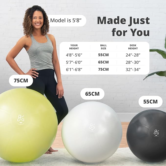 Greater Goods Yoga Ball Anti-Burst Exercise Ball for Pilates, Stability, Pregnancy & Workouts, Includes Pump, in Multiple Sizes and Colors