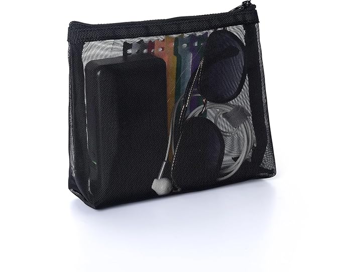 Patu Widened Zipper Mesh Bags, Size M, 7" x 5.5" x 2", 5 Pieces, Beauty Makeup Cosmetic Accessories Organizer Case, Travel Toiletry Kit Set Storage Pouch, Assorted Colors