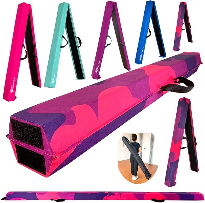 MARFULA 6 FT / 8 FT / 9 FT Folding Gymnastics Beam Foam Balance Floor Beam - Extra Firm - Suede Cover - Anti Slip Bottom with Carry Bag for Kids/Adults Home Use