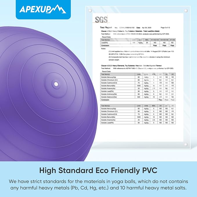 APEXUP Yoga Ball Exercise Ball Anti Slip Heavy Duty for Fitness, Balance & Core Workout, Balance Training, Pregnancy & Physical Therapy, 5 Sizes