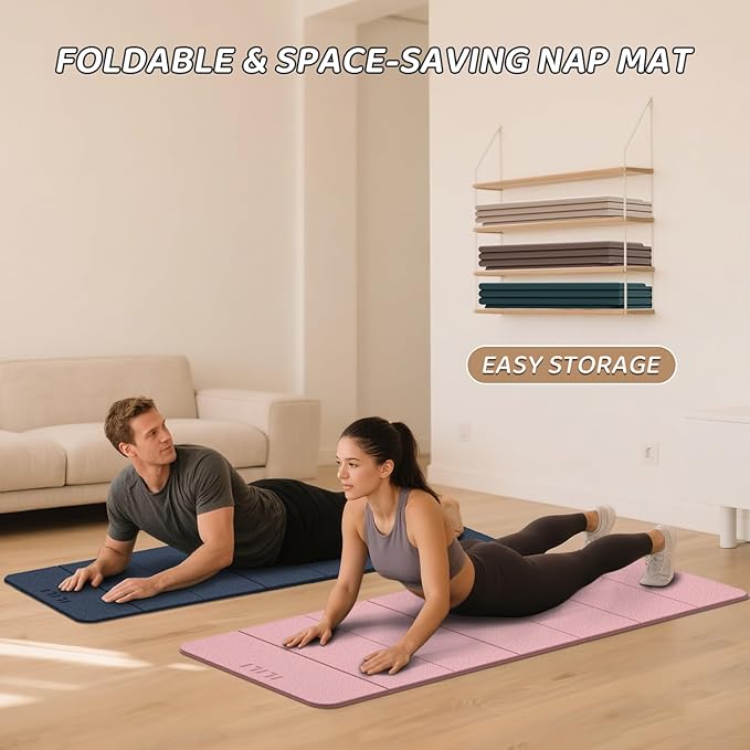 ILILI Foldable Yoga Mat 71 * 24 * 0.3'' - TPE Non-Slip Fitness Mat for Home，Waterproof & Lightweight (2lb) for Home Gym, Pilates & Stretching,Fitness Workouts