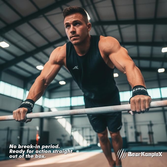 Bear KompleX No Hole Hand Grips - Non-Slip Fingerless Gymnastics Grips for Weight Lifting, Pull-ups & Cross Training | Lightweight, Padded Wrists & Foldable Grip.
