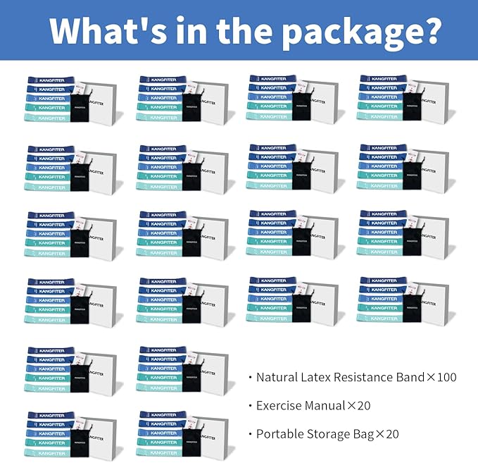100 PCS Bulk Resistance Bands Latex, Loop Exercise Bands Set for Gym Members Sports Class Students Gift, 5 Pieces Each Set with Storage Bag, Fitness Bands for Outdoor Home Gym Yoga Pilates