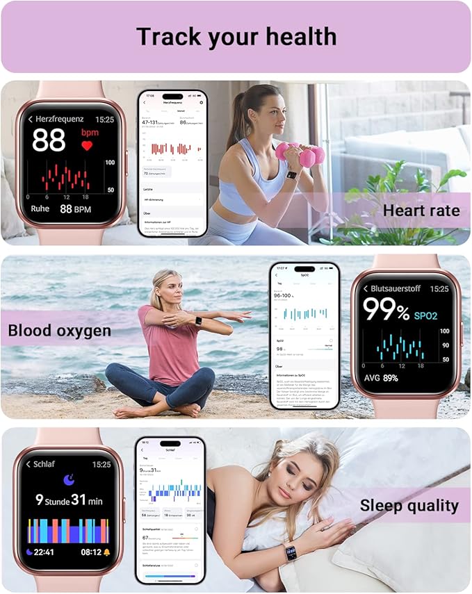 Tensky Smart Watch for Women Android & iPhone, Alexa Built-in, 1.8" Touch Screen Fitness Tracker with Answer/Make Calls, 3ATM Waterproof Heart Rate/Sleep/SpO2 Monitor, Pedometer, 100+ Sport Modes