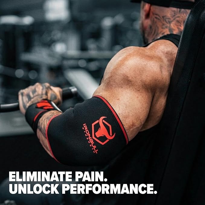 Elbow Sleeves 5mm (1 Pair) - High Performance Elbow Sleeve Support for Weightlifting, Weight Training & Powerlifting - Best Compression Straps - for Men and Women (XXX-Large, Black/Red)
