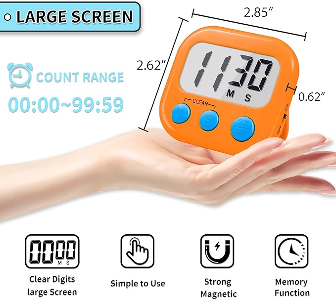 Timer for Kids Teachers Supplies Digital Kitchen Timers for Cooking Large Magnetic Classroom Timer 2Pack-Orange Green