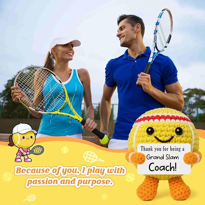 Mini Positive Crochet Tennis Ball Gifts for Women Men - Handmade Crochet Tennis Ball, Motivational Encouragement Christmas White Elephant Gift for Tennis Balls Lover Coworker Friend Coach