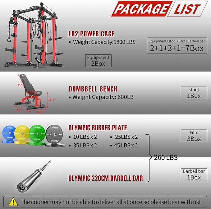 Power Cage Multi-Function Power Rack with Cable Crossover System,1500 LBS Capacity Squat Rack with Weight Bench,for Home Gym