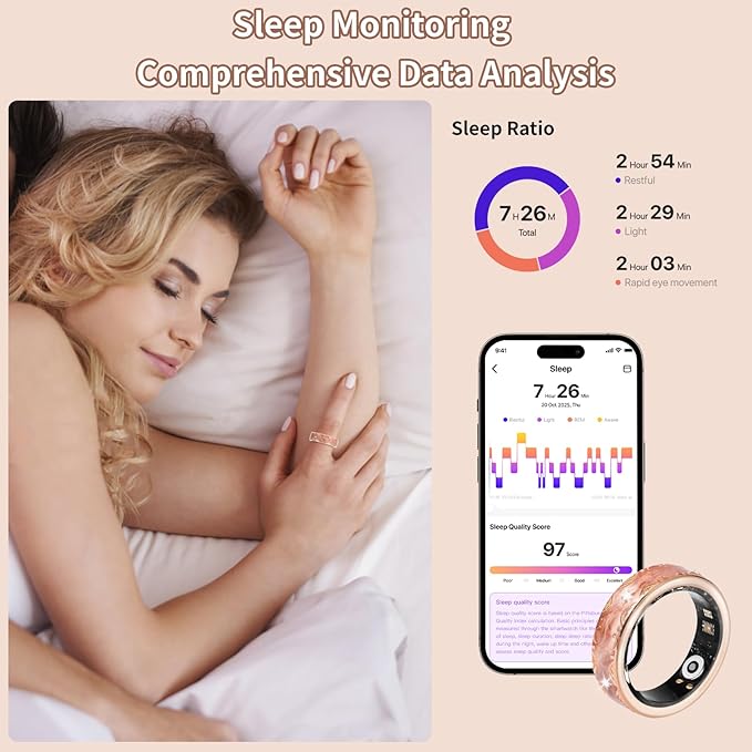 Smart Ring for Women-Men,Health-Fitness Tracker with Heart Rate, Sleep Monitor, Blood Oxygen, HRV, 128 Sports Modes, IP68 Waterproof, Gesture Control, No Subscription Fee,with iOS & Android (7)