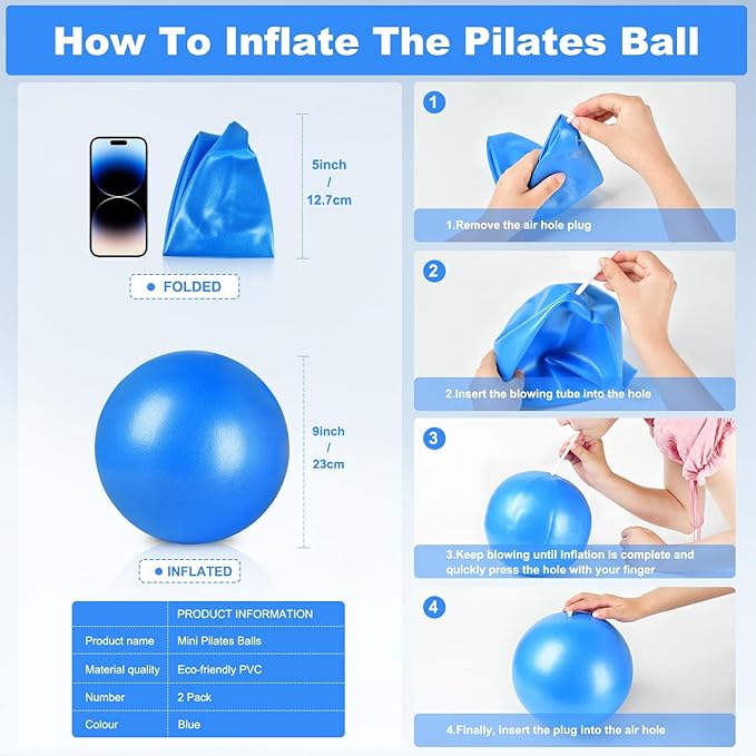 9 Inch Pilates Ball Small Exercise Ball, Workout Ball for Barre, Pilates, Yoga, Stability, Workout, Balance, Fitness at Gym Home Office