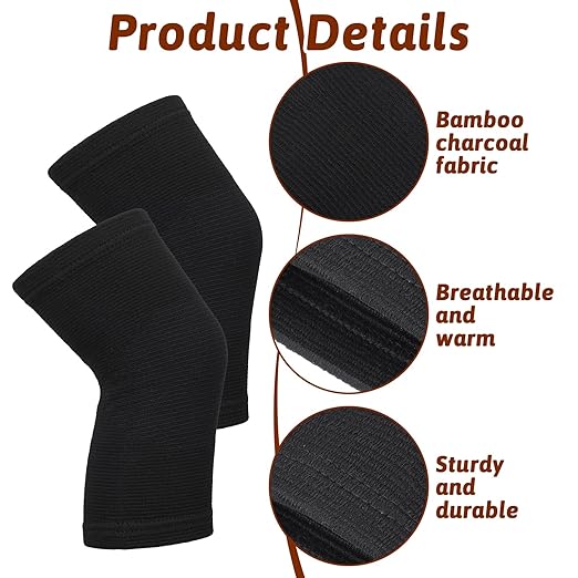 Bamboo Knee Sleeve, Black Bamboo Compression Knee Brace, Elastic Breathable Knees Braces, Thicken Thermal Relieve Knees Pain Leg Pads for Women Men Running Volleyball Cycling Dance(X-Large)