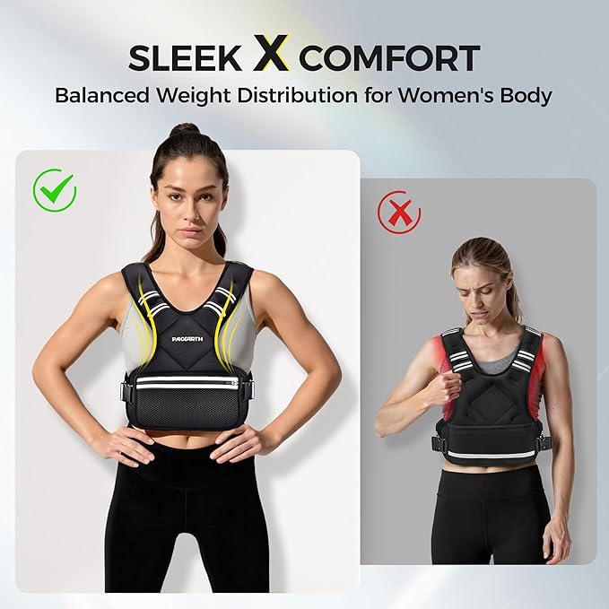 PACEARTH Adjustable Weight Vest 4-10lbs / 11-20lbs / 20-32lbs X-Shape Weighted Vest for Women and Men, Home Workout Ironsand Vest with Zipper Pouch and 6 Weight Packs, Available in Pink, Gray, Black