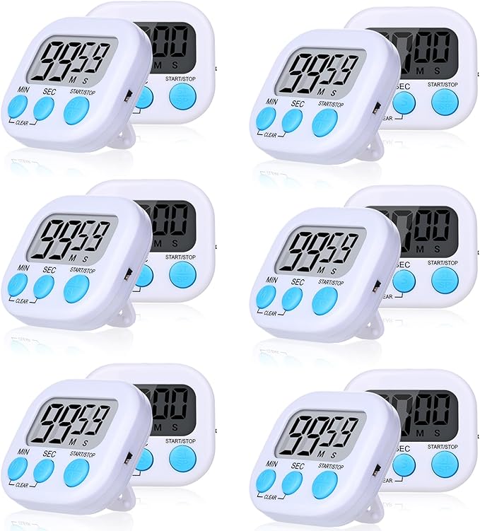 Mwellewm 12Pcs Digital Timers for Classroom Kitchen Timers for Cooking Small Magnetic Stopwatch Mini Countdown Timer Loud Alarm Stop for Study Work Baking Sports Games Office Timer Clock (White)