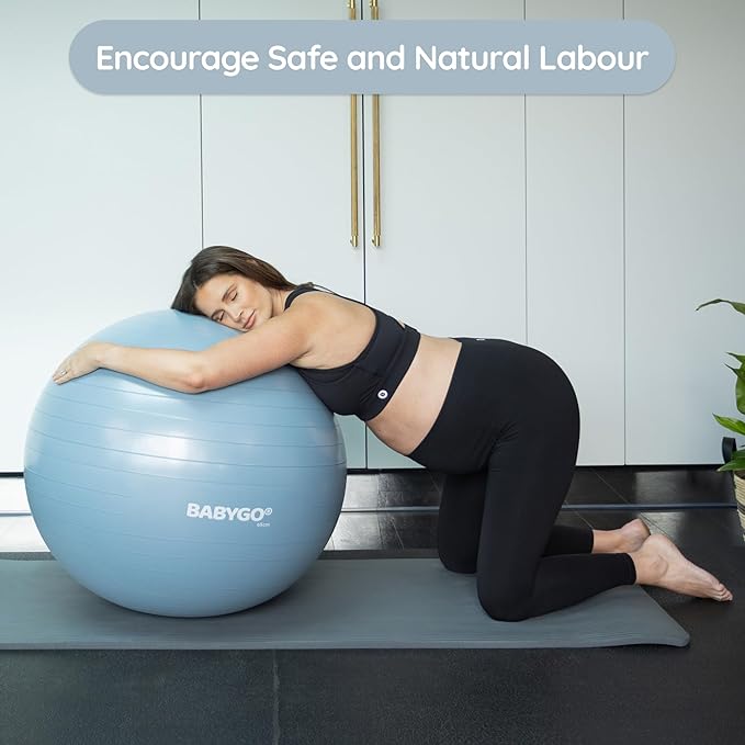 BABYGO Birthing Ball - Pregnancy Yoga Labor & Exercise Ball & Book Set Trimester Targeting, Maternity Physio, Birth & Recovery Plan Included Anti Burst Eco Friendly