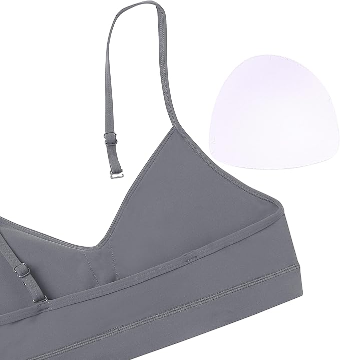 Oalka V Neck Sports Bra for Women Adjustable Padded Thin Straps Wireless Yoga Bras