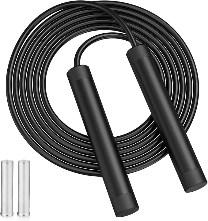 Jump Rope for Fitness, Removable Weighted Skipping Rope for Women Men, Speed 6MM PVC Jumping Rope, Tangle-Free Adjustable Jumprope for Workout Boxing Aerobic Exercise