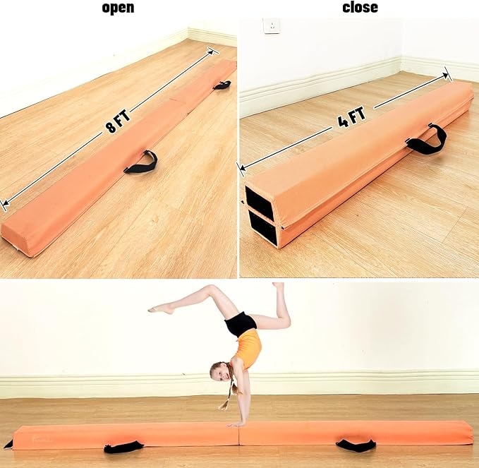MARFULA 6 FT / 8 FT / 9 FT Folding Gymnastics Beam Foam Balance Floor Beam - Extra Firm - Suede Cover - Anti Slip Bottom with Carry Bag for Kids/Adults Home Use