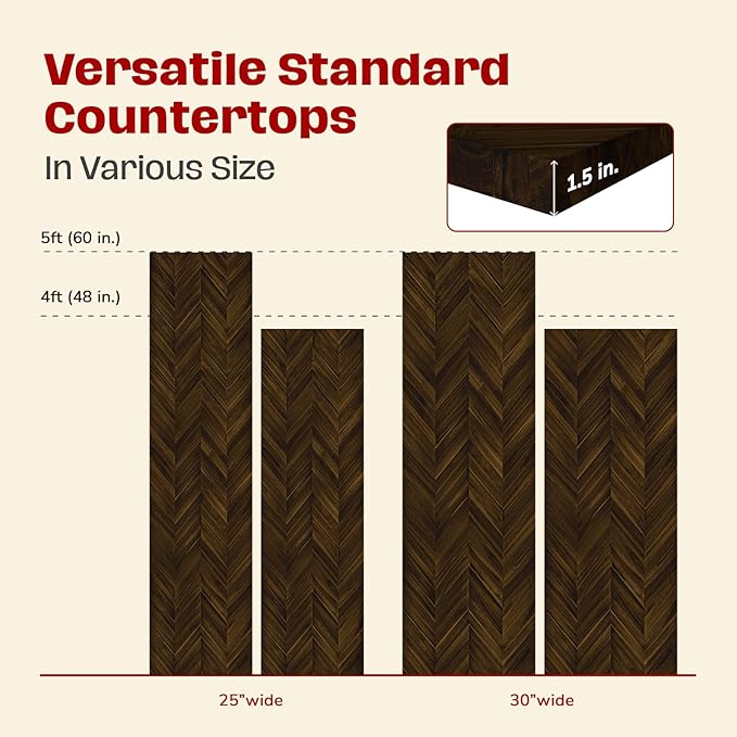 Howizz Chevron Butcher Block Countertop 60 x 25 x 1.5 Inches - Dark Walnut Acacia Solid Wood Table Top for Desk Top, Workbench Top, Kitchen Countertop