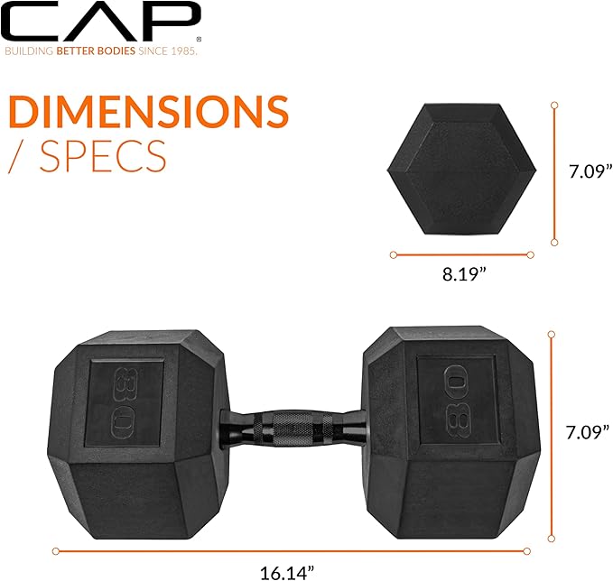 CAP Barbell Coated Hex Dumbbell Weight - Single | 10-120 lbs | Multiple Options