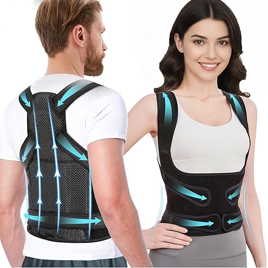Posture Corrector for Women and Men, Full Back Brace with Breathable Mesh, Shoulder Straightener for Back & Neck Pain Relief, Spine Alignment & Hunchback Support(Black S)