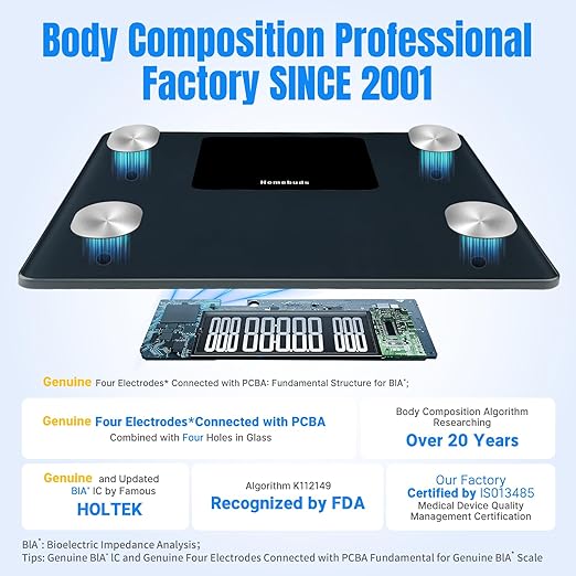 Homebuds 550lb Smart Scale for Body Weight, High Precision by Weight Scale Professional Factory Since 2001, Free App Sync 13 Body Composition with BMI and Body Fat, Grey