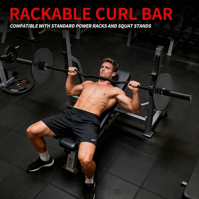 PAPABABE Curl Bar, 4ft/6.2ft Olympic EZ Barbell Bar for Weight Lifting, Curling Bar with Volcano Knurled Grip, 2 Inch Weight Bar with Multi-Angle Wrist-Friendly Design, Comfortable Grip for Bench Press Curls Deadlifts Home Gym Beginner