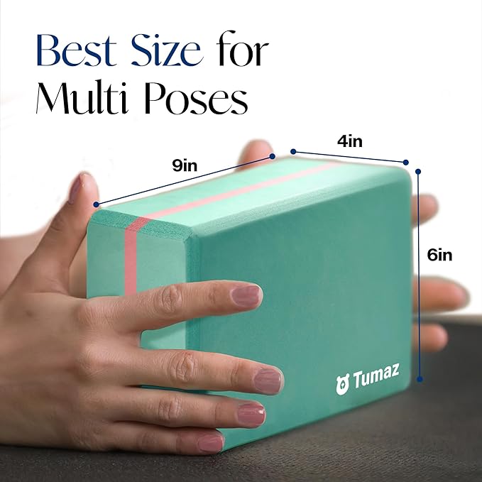 Tumaz Non-Slip Yoga Blocks 2-Pack - High Density/Lightweight EVA Foam & Natural Cork for Stability, Premium Set with E-Book Included