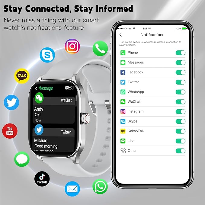 Smart Watch for Women Men(Answer/Make Call), Smartwatches with Heart Rate/SpO2/Sleep/Stress Monitor, IP68 Waterproof Activity Tracker for Android iPhone, 100+ Sports Fitness Watches (Gray, 1.85")