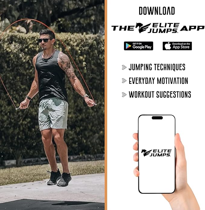 Elite Jumps Adjustable Jump Rope – 6mm PVC Training Rope for Fitness & Cardio | Indoor/Outdoor Skipping Rope with Unbreakable Handles, Non-Kinking Cord & Smooth Rotation for Boxing & Strength