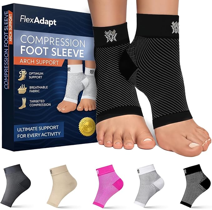 Compression Socks for Plantar Fasciitis & Achilles Tendonitis Relief – Pair of Ankle Compression Sleeves for Foot Swelling, Heel Spurs, Pain & Fatigue – Comfortable Arch Support Brace for Daily Use (Black, Large)