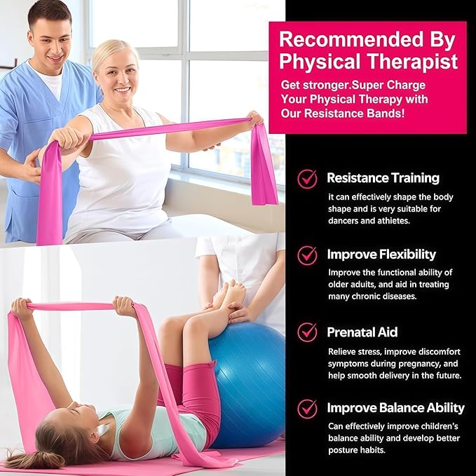18PCS Resistance Bands Bulk, Non-Latex Physical Therapy Bands, Professional Flat Bands for Trainers, Pilates & Home Gym Full Body Workout, Strength Training, Includes 6 Sets with Carry Bags
