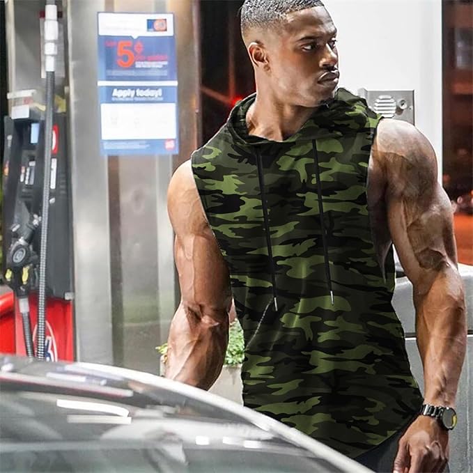 Babioboa Men's Workout Hooded Tank Tops Sports Training Sleeveless Gym Hoodies Bodybuilding Cut Off Muscle Shirts