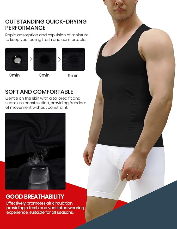 MEETYOO 1/2/3 Pack Men's Shaper Slimming Tank Top Athletic Compression Shirt with Sleeveless Undershirts for Men