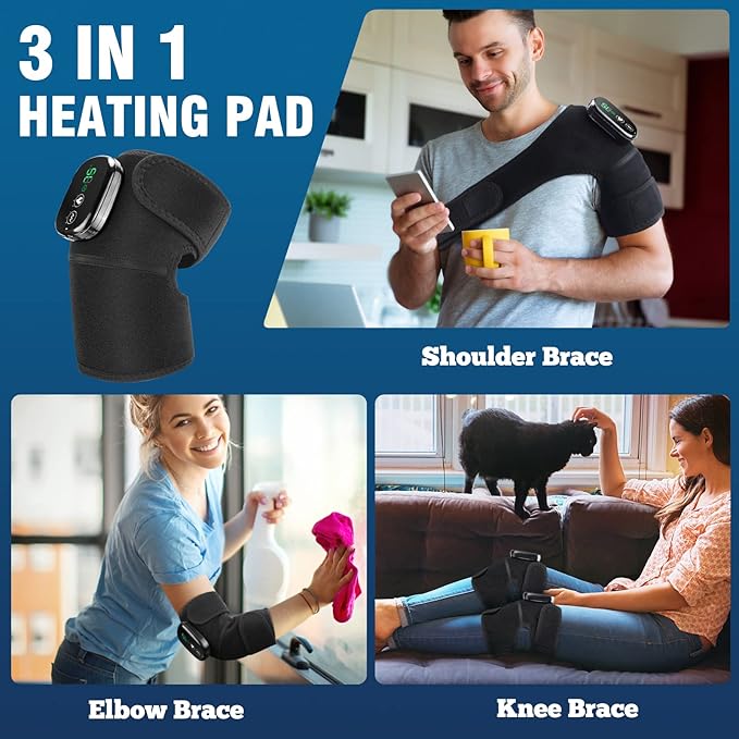 MOAJAZA Knee Massager with Heat and Vibration, Heating Pad for Knee Shoulder Elbow, Heated Knee Brace for Arthritis with Massage