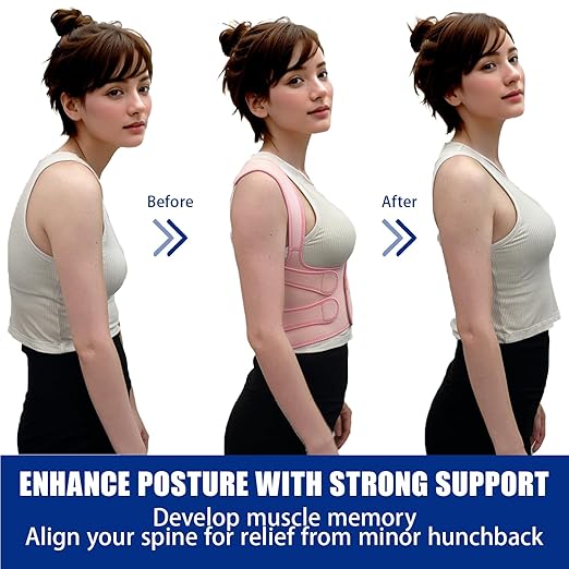 Posture Corrector for Women and Men - Adjustable Back Brace for Pain Relief - Enhances Posture and Provides Lumbar Support - Upper and Lower Back Straightener - Breathable Back Support (Pink, Small)