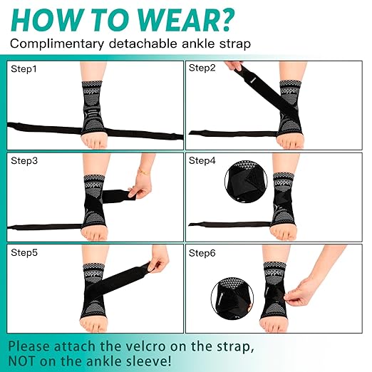 INDEEMAX Ankle Brace for Sprained Ankle Compression Sleeve, Copper Infused Ankle Support Brace for Women & Men, Plantar Fasciitis Relief Achilles Tendonitis, Sports Running, Silver Black, XL