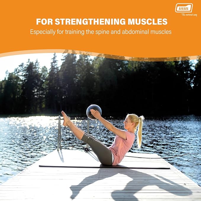 SISSEL Pilates Soft Ball Gray | 8.5 in | Phthalate- & Latex-Free PVC | for Deep Relaxation & Muscle Strengthening | 340 lbs Capacity | Includes Exercise Guide