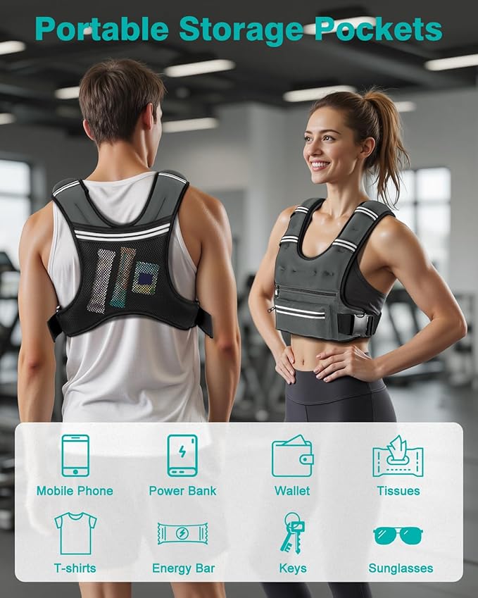 Weighted Vests for Women Men, 8 12 16 20 lb Weighted Vest with Storage Pockets, Rucking Vest with Reflective Stripe, Adjustable Straps Weight Vest for Running, Walking, Workout, Training