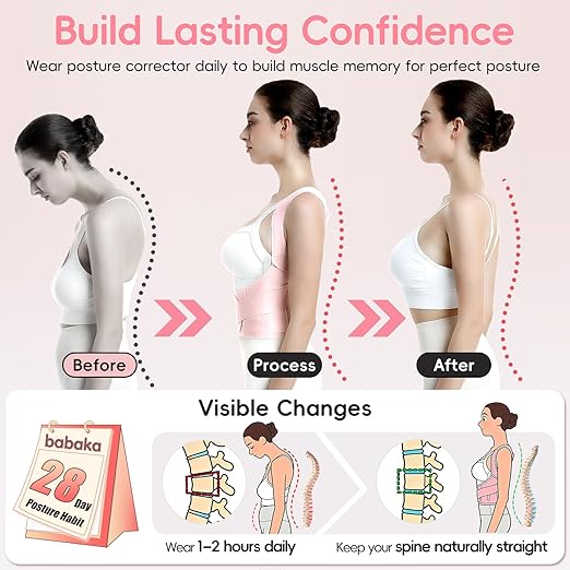 babaka Posture Corrector for Women, Invisible Lightweight Adjustable Back Brace for Upper and Lower Back Pain Relief, Hunchback, Hump, Scoliosis, Thoracic, Spine Corrector Under Clothes (Pink, Large, Waist: 35''-42'')