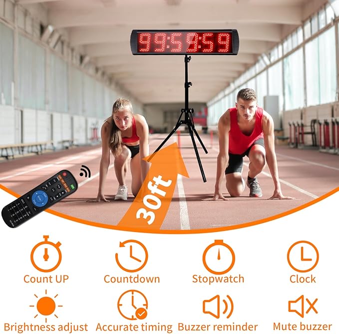 Race Clock with Tripod for Running Events, Large LED Stopwatch with Remote,Countdown/Count up Gym Timer for Home,Wall Digital Time Clocks